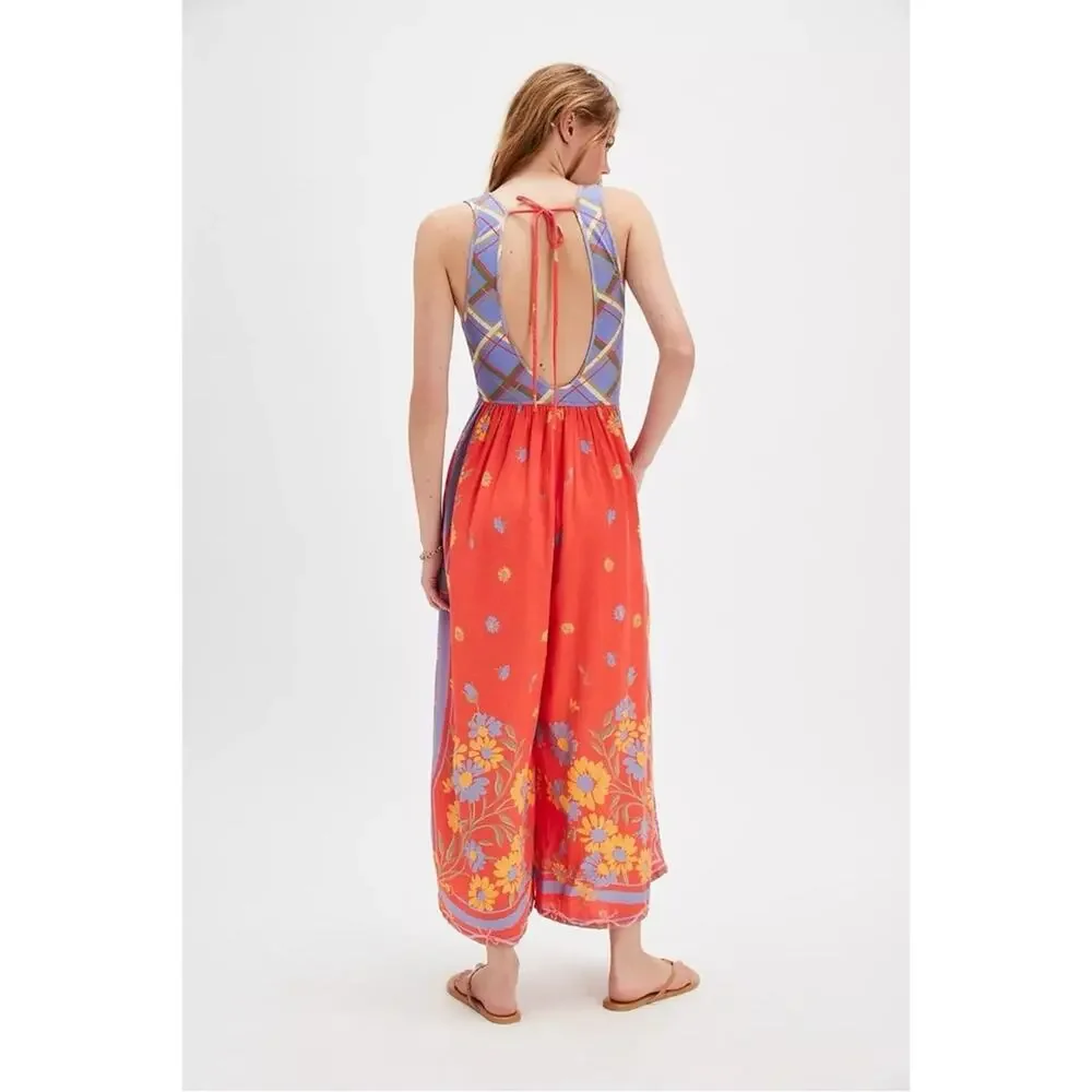 Free People Linen Bali Honeydew Jumpsuit in Fiesta Combo Size Small NWT Bohemian